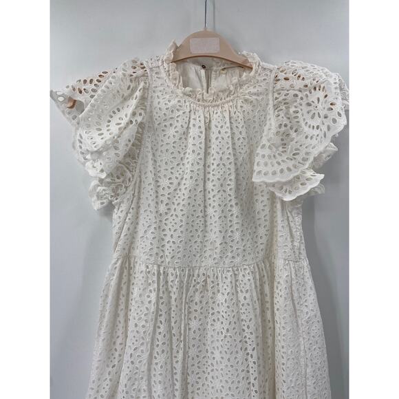 Ulla Johnson Norah White Broderie Anglaise Eyelet Flutter Sleeve Tiered Dress 4 - Picture 3 of 8